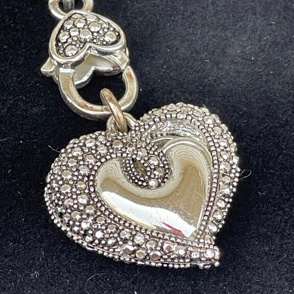 Brighton Heart Charm Wheat Chain Bracelet Silver Tone Ornate Braided 7.5 Inch - Picture 4 of 5
